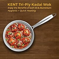 KENT Triply Kadai Wok 20 CM with SS Lid 1.6 L