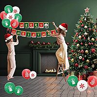 Christmas Balloons with Banner Combo kit Customized Balloons Pack of 21pcs Red, White and Green Balloons Party Supplier
