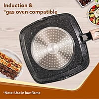 AGARO Imperial Granite Non Stick Grill pan with Glass Lid, 1.8L/ 24cm, Cast Aluminium Body