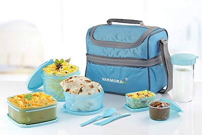 Varmora Classic Lunch Box (Tiffine) 5 Container,Sparkle Buddy 350ml, 1 Nos Spoon & Fork
