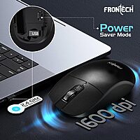 Frontech MS-0056 Wireless Optical Mouse – 2.4GHz | 1600 DPI | USB Nano Receiver | Ergonomic Design | Black | PC & Laptop Mouse