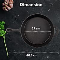 AGARO Royal Pre-Seasoned Cast Iron Frypan, 26 cm