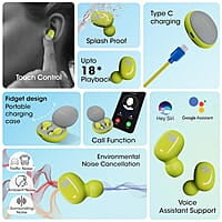 Zebronics Zeb-Sound Bomb N1 True Wireless In Ear Earbuds with ENC, Gaming Mode (up to 50ms), up to 18H Playback, Bluetooth V5.2, Fidget Case, Voice Assistant, Splash Proof, Type C, and Mic