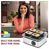 Lifelong 2-in1 Egg Boiler and Poacher 500-Watt Boil 8 eggs, Poach 4 eggs, Easy to clean 3 Boiling Modes