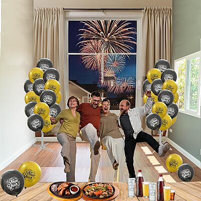 Happy New Year Latex Balloons New Year balloons  Pack of 30pcs Black and Golden Balloons For New Year's Eve.