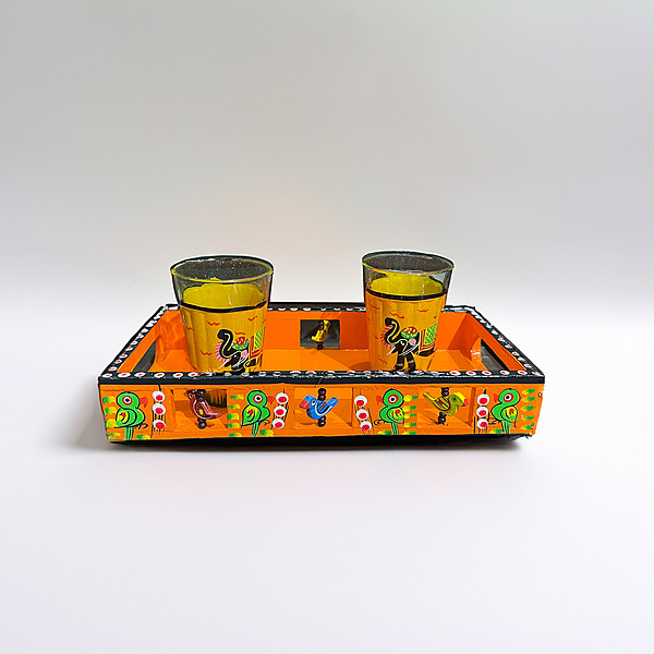 Vibrant Folk Art Tea Tray Set