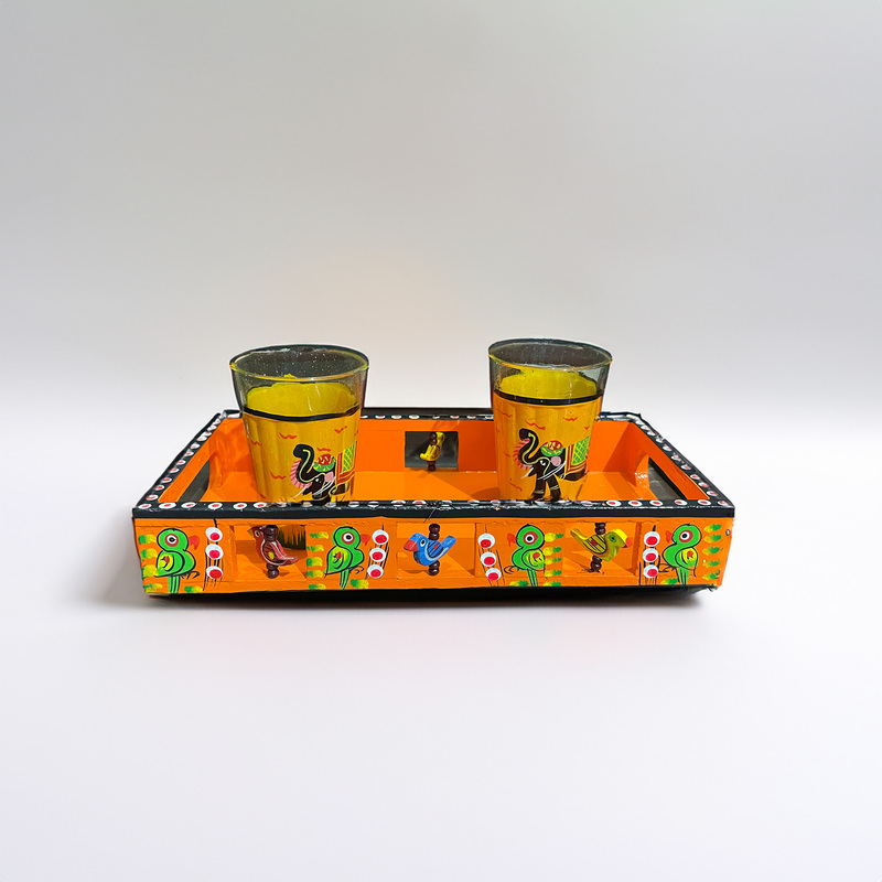 Vibrant Folk Art Tea Tray Set