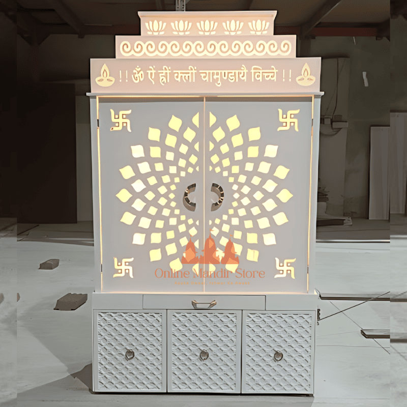 Premium 3D Corian Mandir with Sliding Doors – Spacious & Stylish