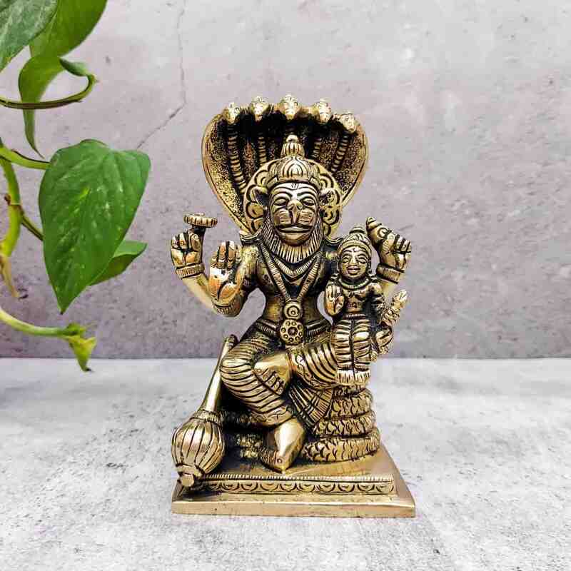 Brass Super Fine Lakshmi Narasimha Idol - 5.8 inch Height | Auspicious Brass Lakshmi Narasimha Sculpture