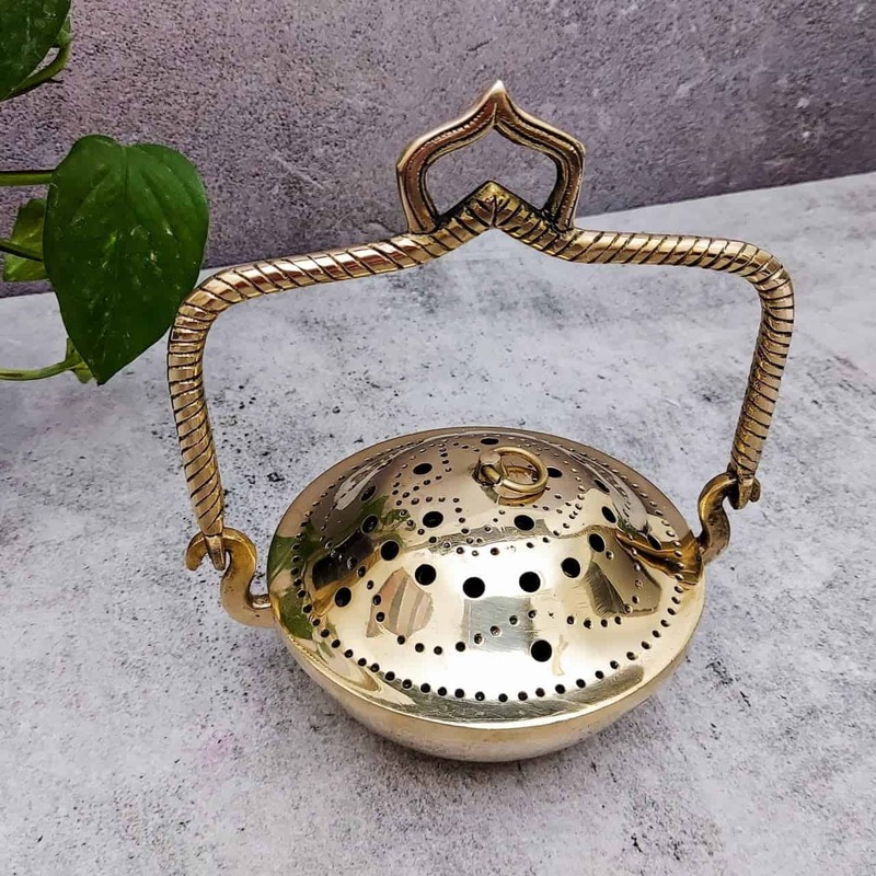 Brass Super Fine Dhoop Dani - 7 inch Height | Elegant Brass Dhoop Dani for Incense Burning