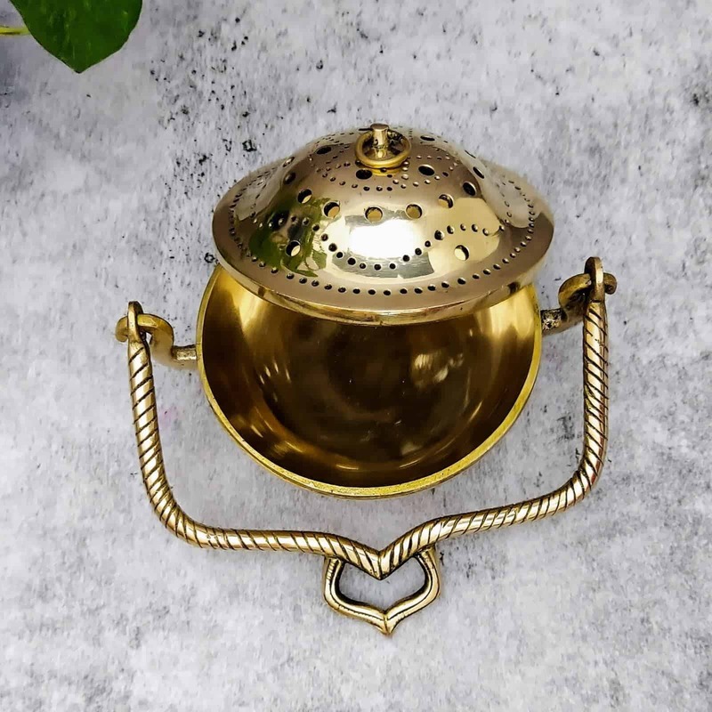 Brass Super Fine Dhoop Dani - 7 inch Height | Elegant Brass Dhoop Dani for Incense Burning