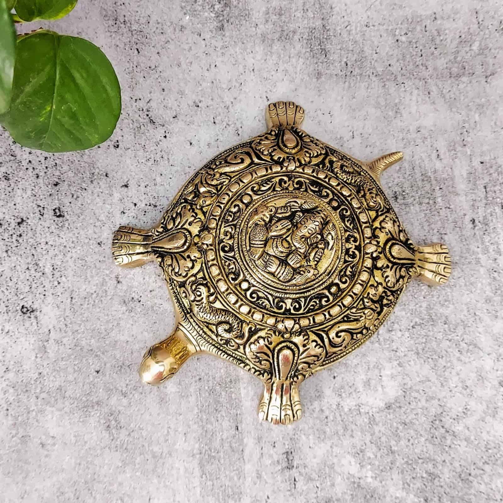 Brass Super Fine Ganesha Tortoise - 2 inch Height | Divine Brass Ganesha Tortoise Sculpture
