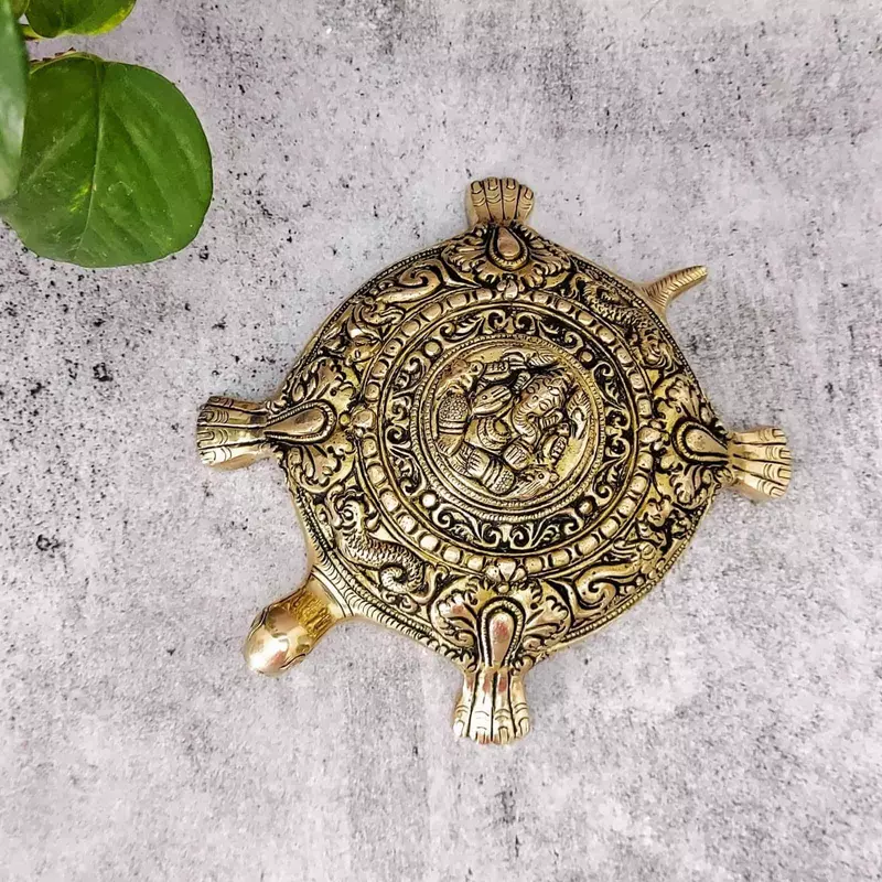 Brass Super Fine Ganesha Tortoise - 2 inch Height | Divine Brass Ganesha Tortoise Sculpture