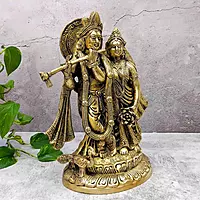Brass Radha Krishna Idol - 12 inch Height | Divine Brass Radha Krishna Sculpture
