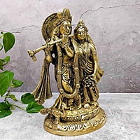 Brass Radha Krishna Idol - 12 inch Height | Divine Brass Radha Krishna Sculpture