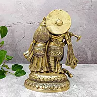Brass Radha Krishna Idol - 12 inch Height | Divine Brass Radha Krishna Sculpture