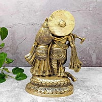 Brass Radha Krishna Idol - 12 inch Height | Divine Brass Radha Krishna Sculpture