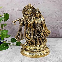 Brass Radha Krishna Idol - 12 inch Height | Divine Brass Radha Krishna Sculpture