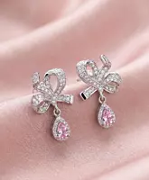 925 Silver Rosy Ribbon Bow Earrings