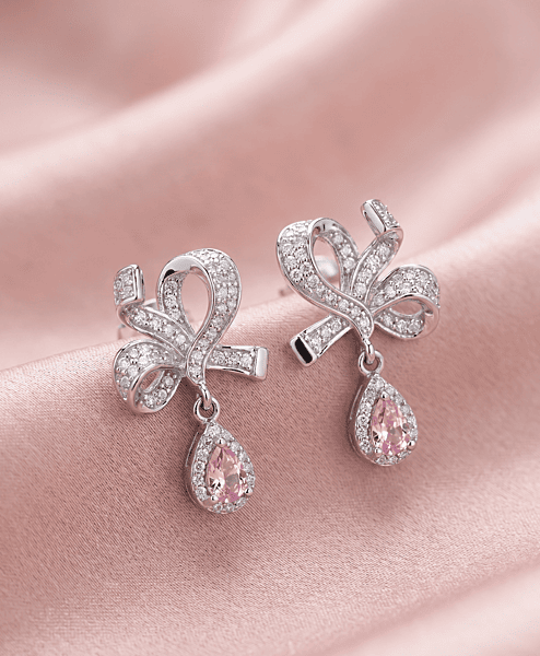 925 Silver Rosy Ribbon Bow Earrings
