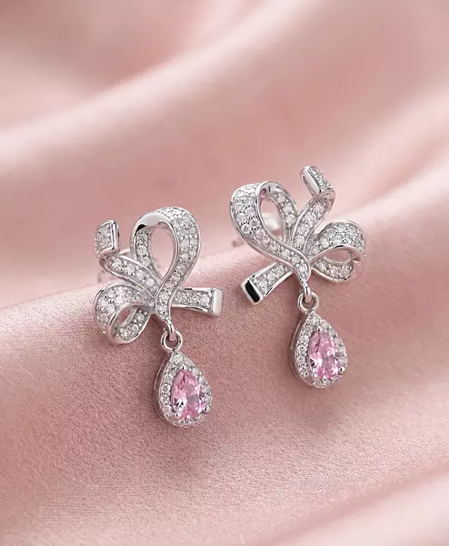 925 Silver Rosy Ribbon Bow Earrings