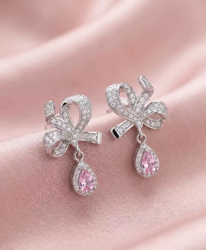 925 Silver Rosy Ribbon Bow Earrings