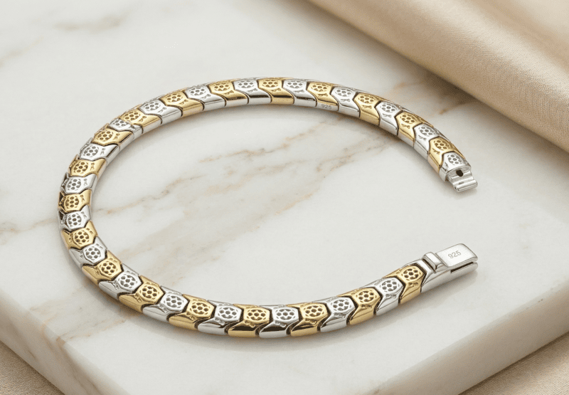 925 Silver Dual Tone Sovereign Chevron Bracelet