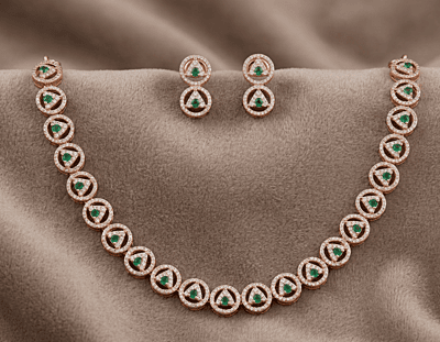 925 Silver Rose Emerald Enchantment Necklace Set