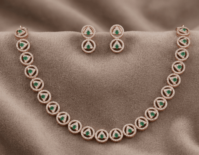 925 Silver Rose Emerald Enchantment Necklace Set
