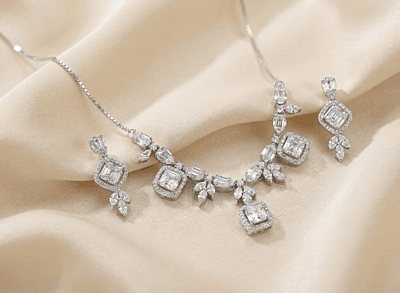925 Silver Crystal Bloom Necklace Set
