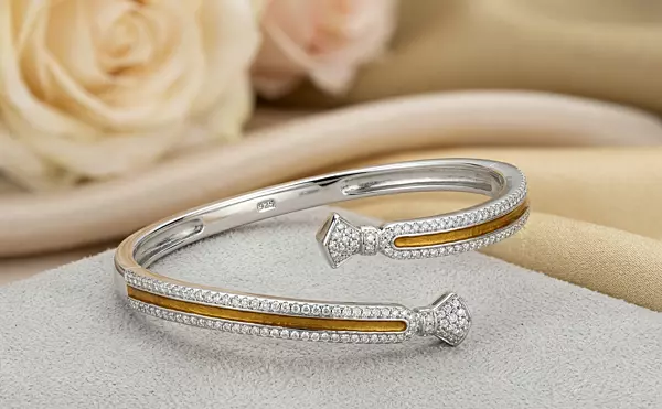 925 Silver Gilded Edge Bypass Bangle