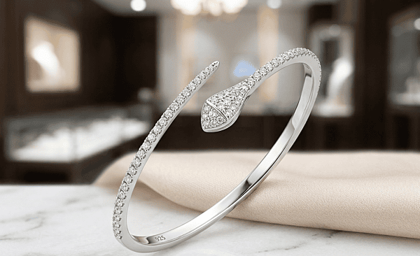 925 Silver Serpent Silhouette Pavé Bangle