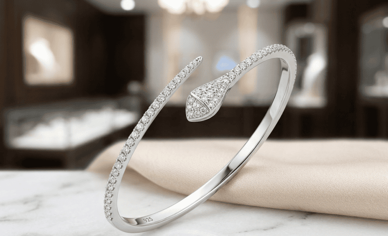 925 Silver Serpent Silhouette Pavé Bangle