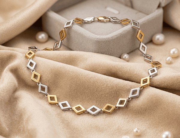 925 Silver Geometric Vertex Dual Tone Chain