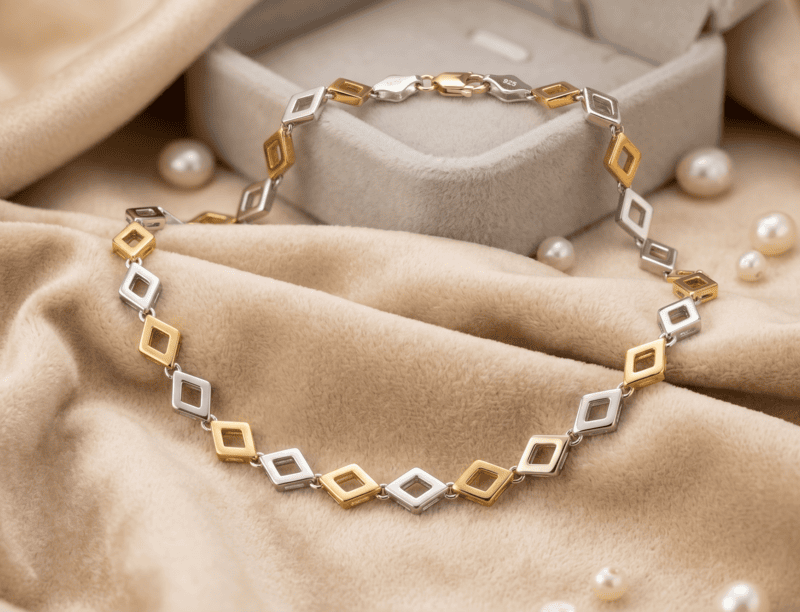 925 Silver Geometric Vertex Dual Tone Chain
