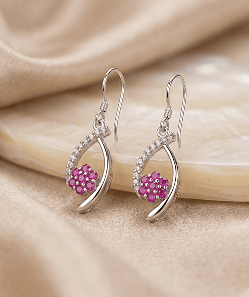 925 Silver Ruby Bloom Swirl Earrings