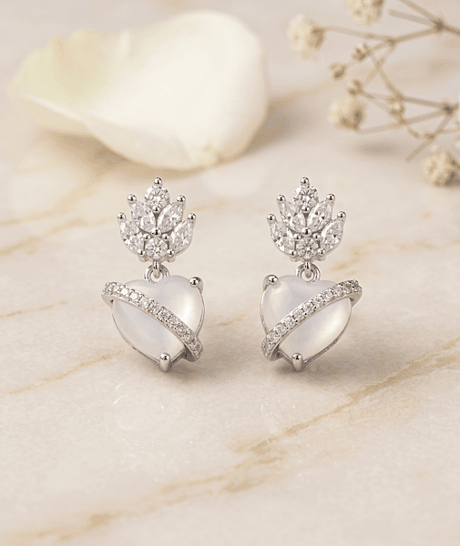 925 Silver Moonlit Heart Crown Earrings