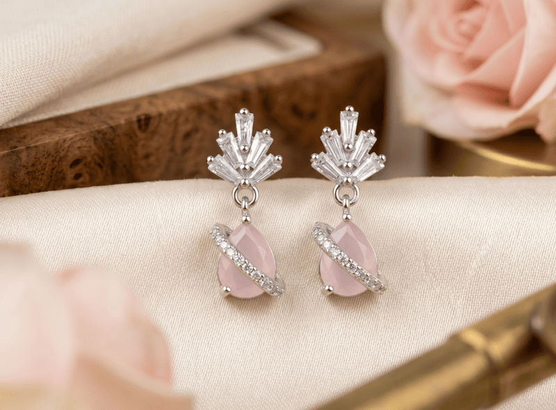 925 Silver Rose Prism Crown Earrings