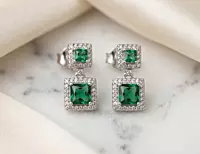 925 Silver Verdant Square Halo Earrings