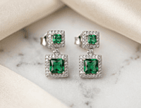 925 Silver Verdant Square Halo Earrings