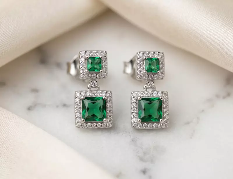 925 Silver Verdant Square Halo Earrings