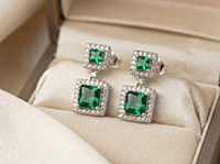 925 Silver Verdant Square Halo Earrings