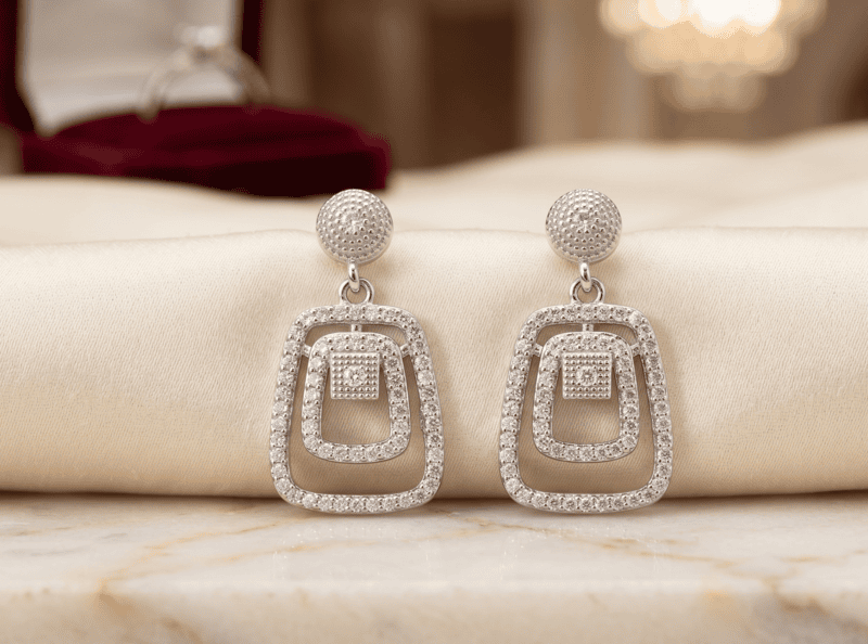 925 Silver Deco Radiance Tiered Earrings