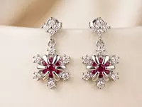 925 Silver Ruby Frost Snowflake Earrings