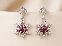 925 Silver Ruby Frost Snowflake Earrings