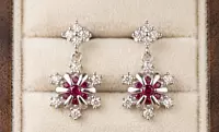 925 Silver Ruby Frost Snowflake Earrings