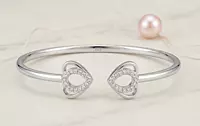 925 Silver Twin Hearts Open-Ended Bangle