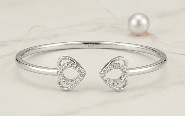 925 Silver Twin Hearts Open-Ended Bangle