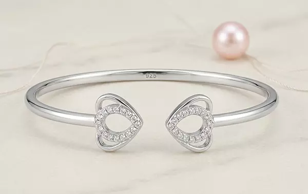 925 Silver Twin Hearts Open-Ended Bangle