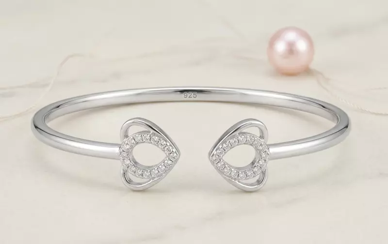 925 Silver Twin Hearts Open-Ended Bangle